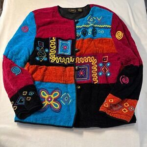 Allure Patchwork Embroidered Jacket Women's Size Large Colorful Rayon Blend